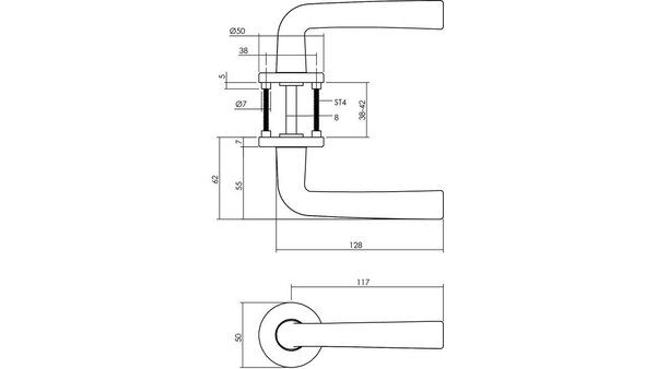 Intersteel Deurkruk Conisch met rozet verdekt ø50x7mm met nokken aluminium F1