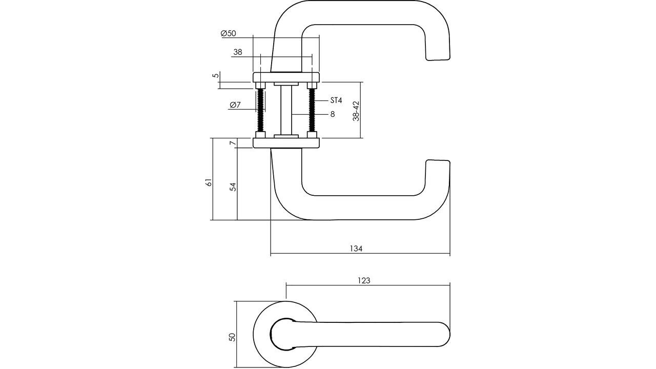 Intersteel Deurkruk Rond met rozet verdekt ø50x7mm met nokken aluminium F1