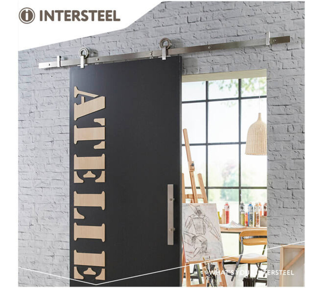 Intersteel Schuifdeursysteem 2x1 meter met hangrollen open wiel top 155mm rvs