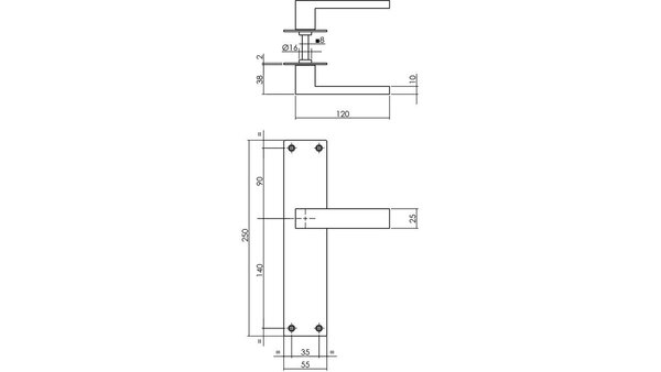 Intersteel Deurkruk Amsterdam met schild rechthoekig 250x55x2mm blind rvs