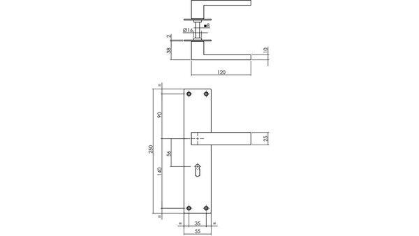 Intersteel Deurkruk Amsterdam met schild rechthoekig 250x55x2mm blind rvs
