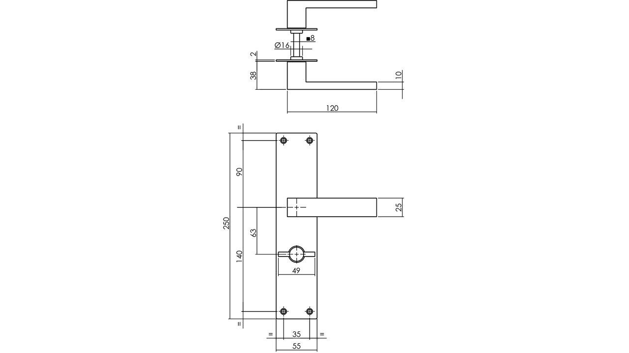 Intersteel Deurkruk Amsterdam met schild rechthoekig 250x55x2mm blind rvs