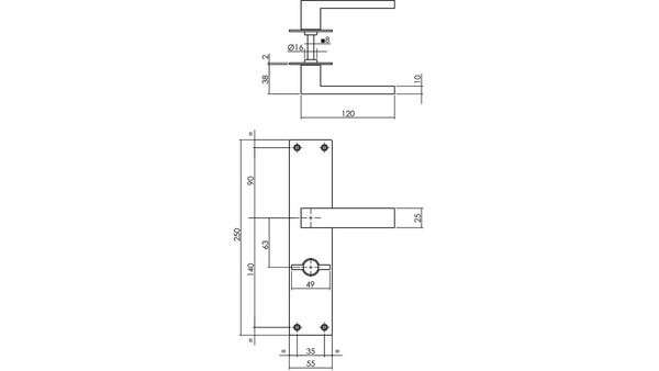 Intersteel Deurkruk Amsterdam met schild rechthoekig 250x55x2mm blind rvs