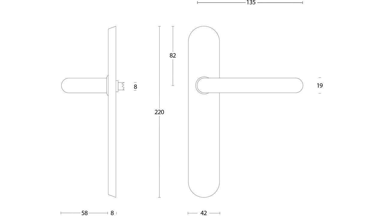 Intersteel Deurkruk Rond op schild verdekt ovaal 220x42mm blind rvs