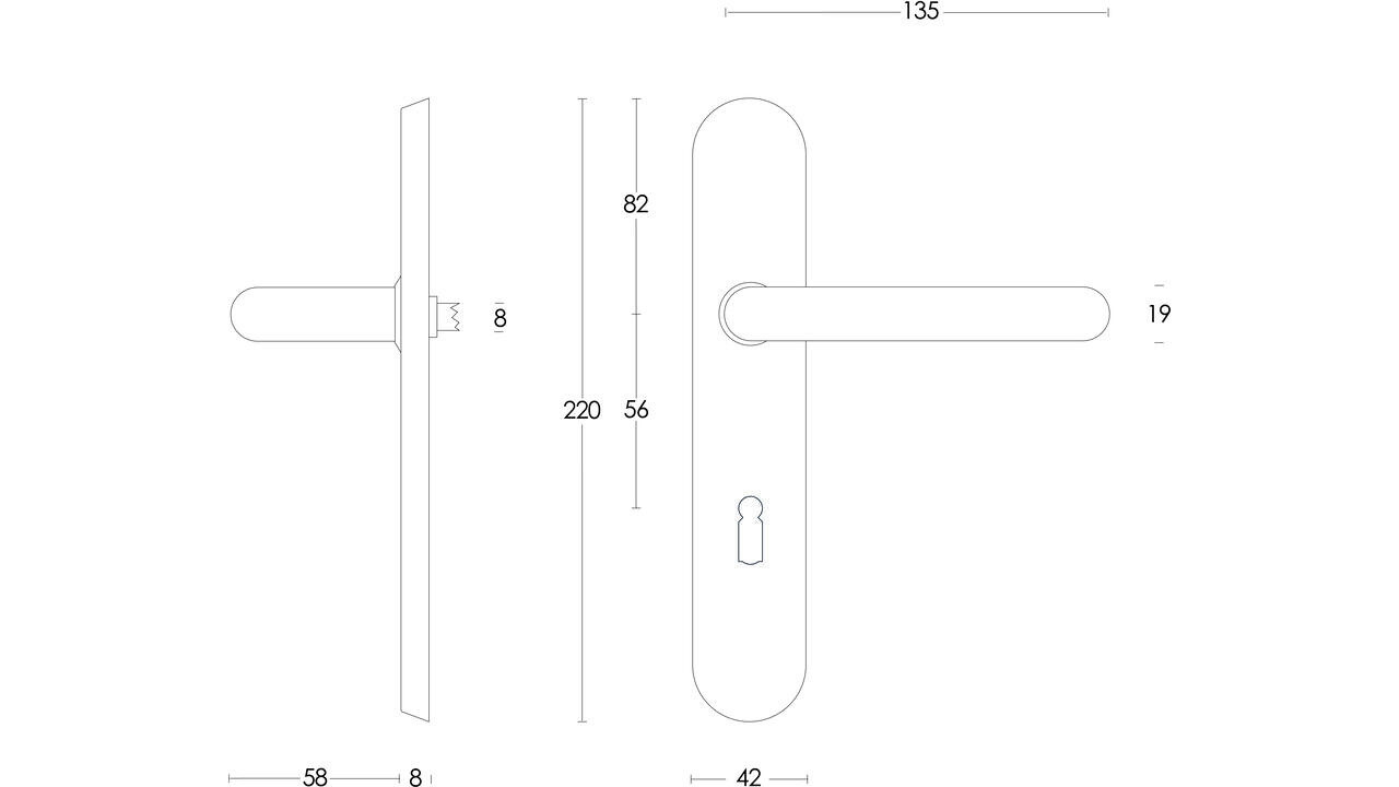 Intersteel Deurkruk Rond op schild verdekt ovaal 220x42mm blind rvs