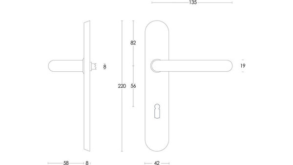 Intersteel Deurkruk Rond op schild verdekt ovaal 220x42mm blind rvs