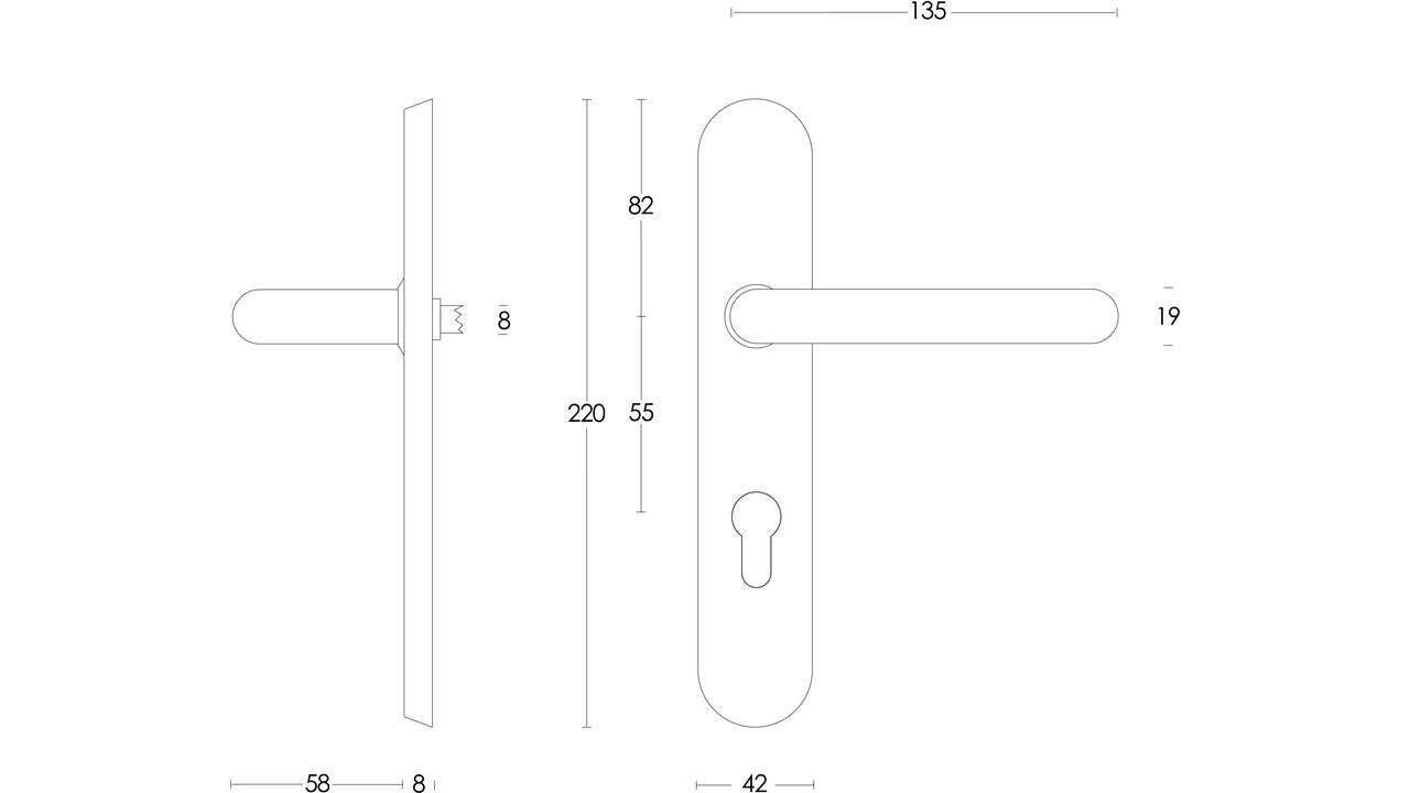 Intersteel Deurkruk Rond op schild verdekt ovaal 220x42mm blind rvs
