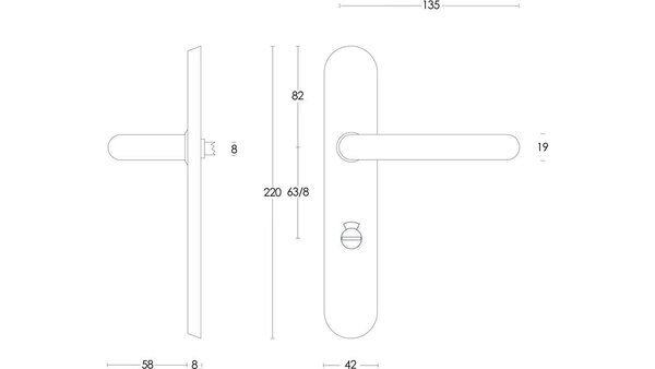 Intersteel Deurkruk Rond op schild verdekt ovaal 220x42mm blind rvs