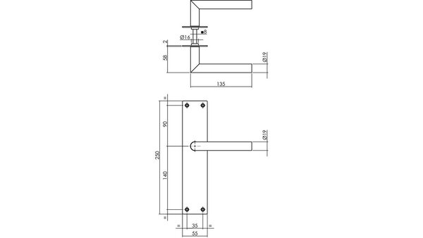Intersteel Deurkruk Jura met schild rechthoekig 250x55x2mm blind rvs