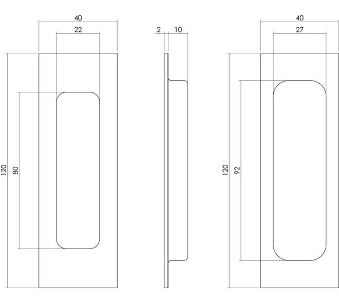 Intersteel Schuifdeurkom rechthoekig 120x40mm verdekt zwart