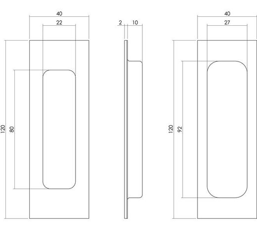 Intersteel Schuifdeurkom rechthoekig 120x40mm verdekt zwart