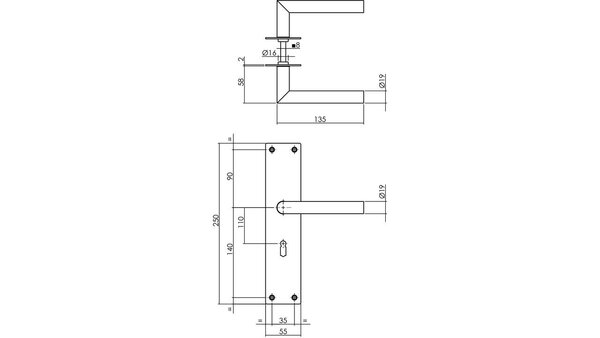 Intersteel Deurkruk Jura met schild rechthoekig 250x55x2mm blind rvs