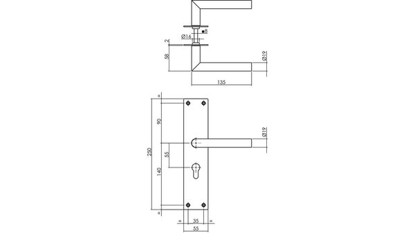 Intersteel Deurkruk Jura met schild rechthoekig 250x55x2mm blind rvs