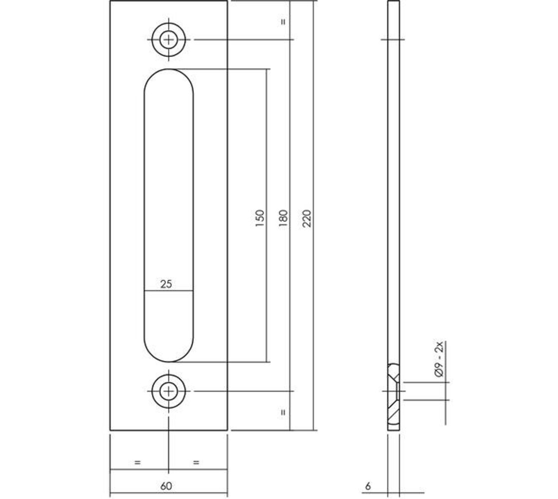 Intersteel Schuifdeurkom rechthoekig opschroevend 220x60x6mm zwart