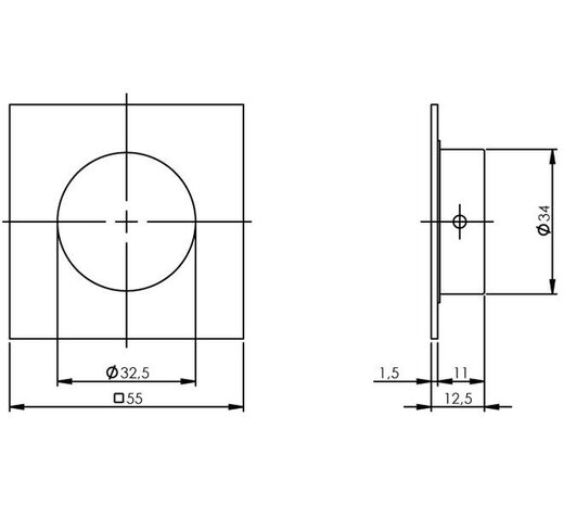 Intersteel Schuifdeurkom vierkant 34/55mm verdekt rvs