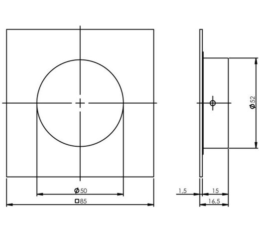 Intersteel  Schuifdeurkom vierkant 52/85mm verdekt rvs