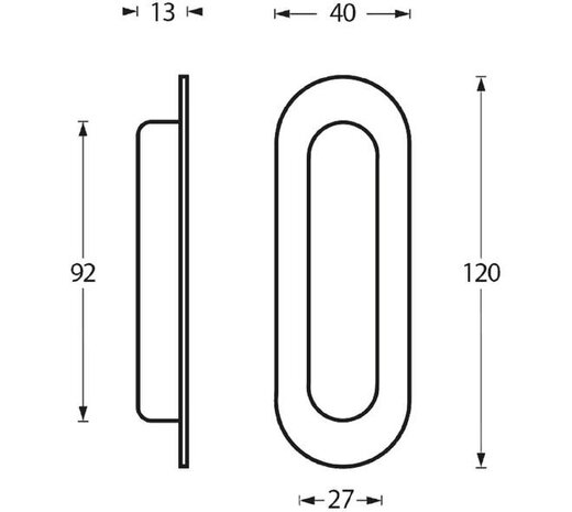 Intersteel  Schuifdeurkom ovaal 120x40mm verdekt rvs