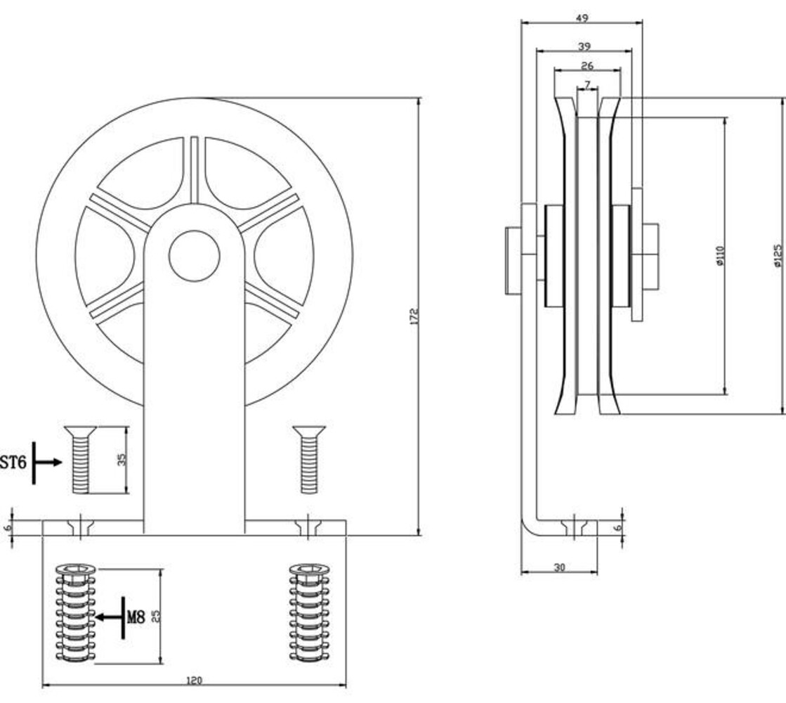 Intersteel  Set van 2 rollers spaakwiel top 170mm tbv schuifdeursysteem 450120 inclusief bevestiging zwart