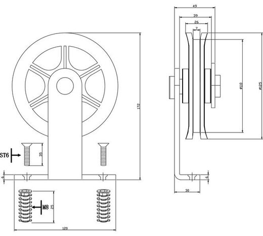 Intersteel  Set van 2 rollers spaakwiel top 170mm tbv schuifdeursysteem 450120 inclusief bevestiging zwart