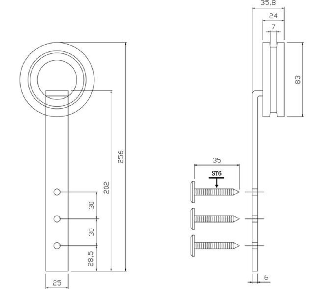 Intersteel  Set van 2 rollers open wiel 255mm tbv schuifdeursysteem 450123 inclusief bevestiging zwart