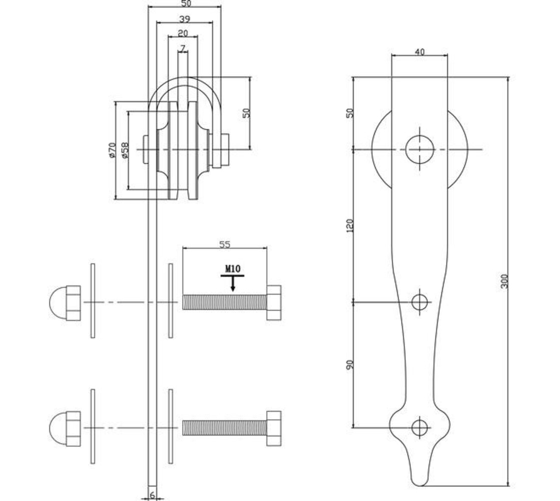 Intersteel Set van 2 rollers pijlvorm 290mm tbv schuifdeursysteem 450124 inclusief bevestiging zwart