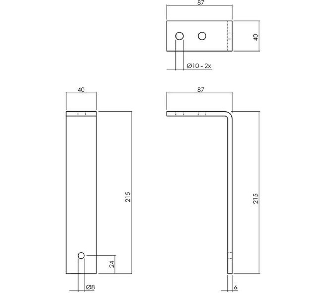 Intersteel  Set van 5 plafondbeugels 216mm tbv schuifdeursysteem zwart
