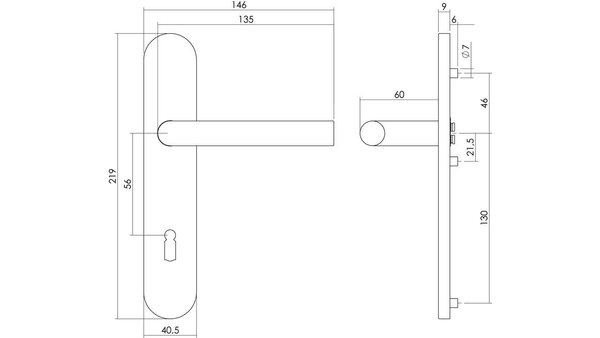 Intersteel Deurkruk Recht op schild verdekt ovaal 219x40mm met nokken blind rvs EN1906/4 Intersteel Deurkruk Recht op schild verdekt ovaal 219x40mm met nokken blind rvs EN1906/4