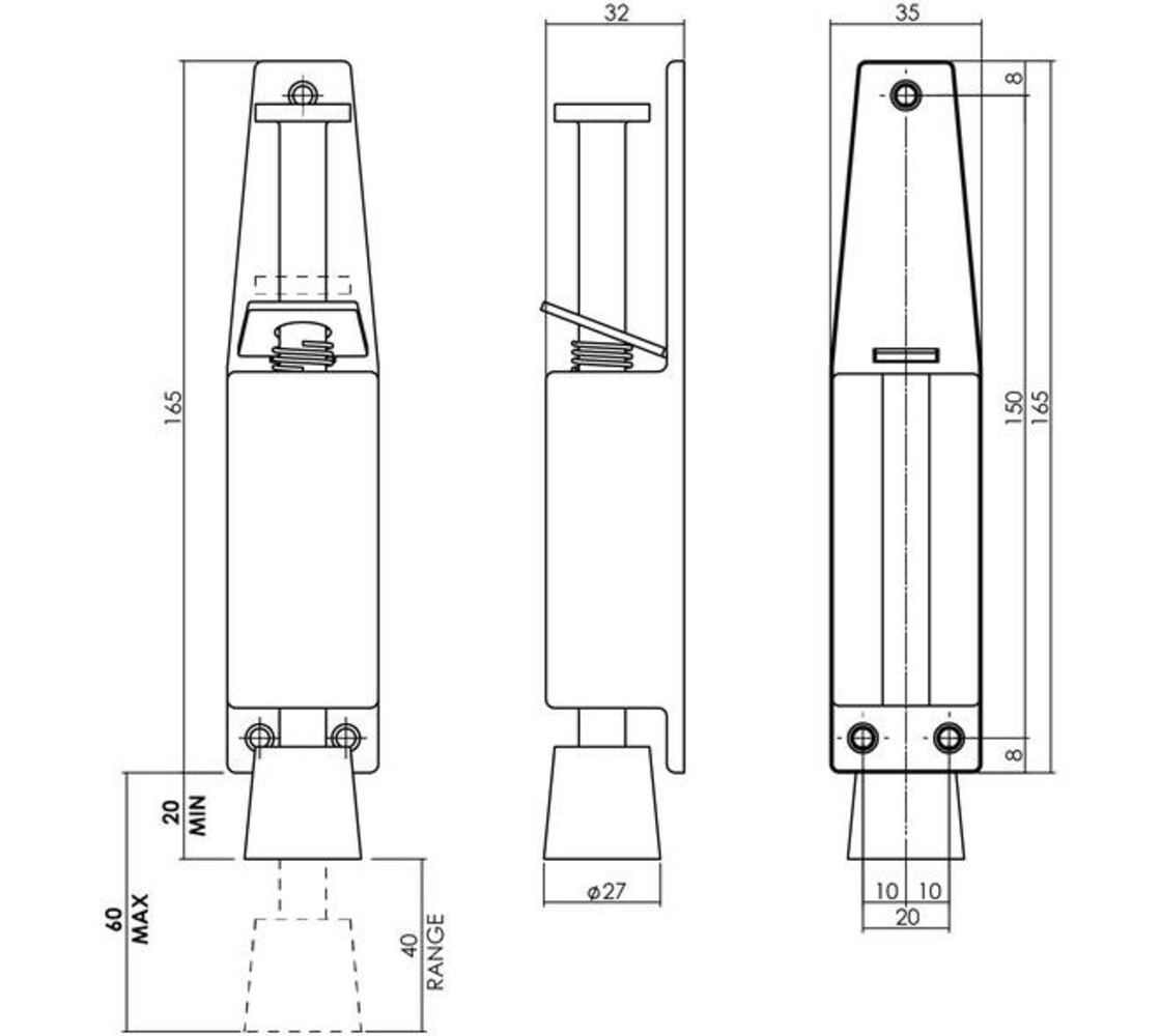 Intersteel Deurvastzetter met voetrem 180(225)x35mm rvs Intersteel Deurvastzetter met voetrem 180(225)x35mm rvs