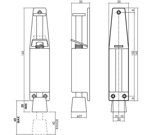 Intersteel Deurvastzetter met voetrem 180(225)x35mm rvs Intersteel Deurvastzetter met voetrem 180(225)x35mm rvs