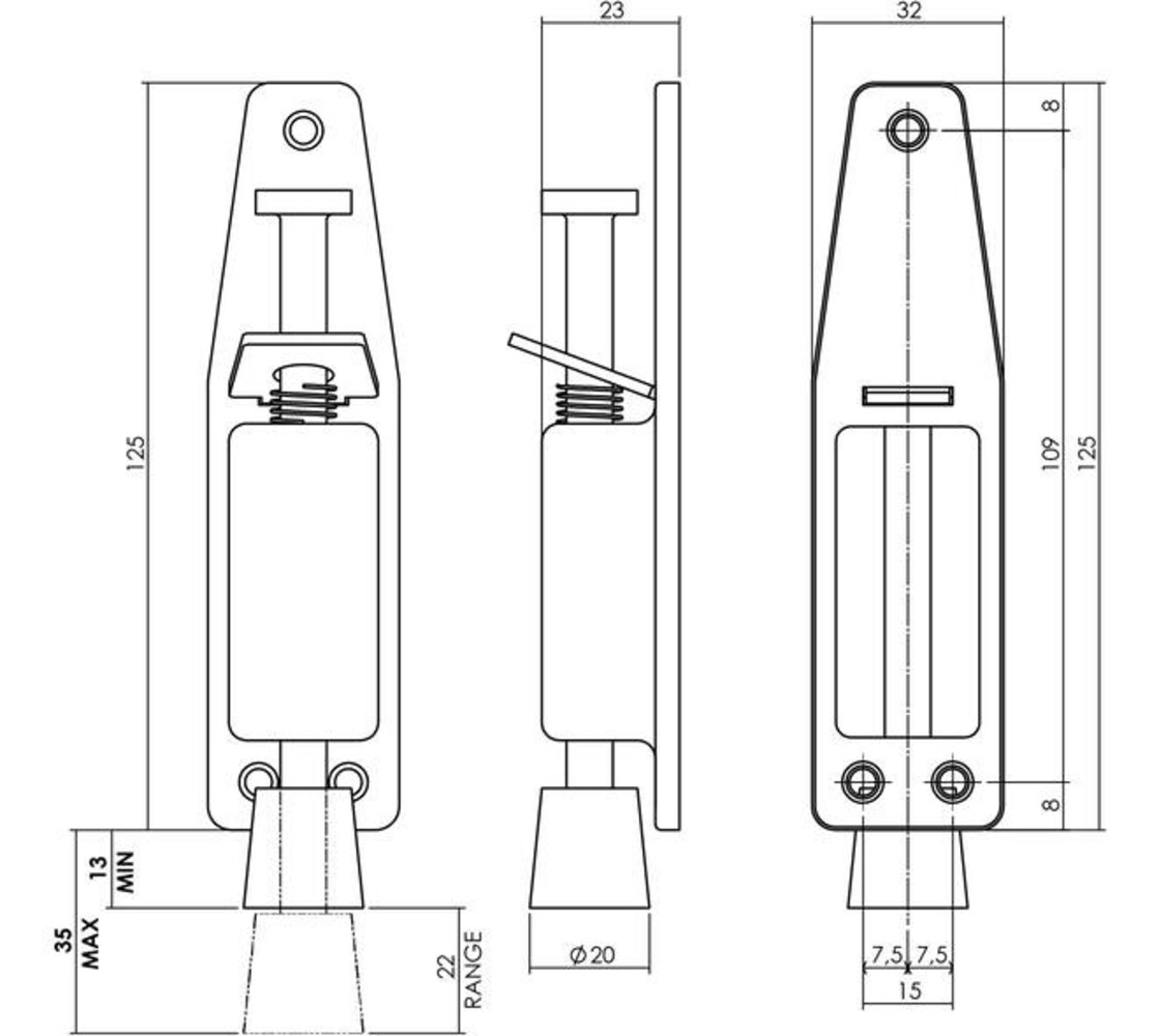 Intersteel  Deurvastzetter met voetrem 140(165)x32mm rvs