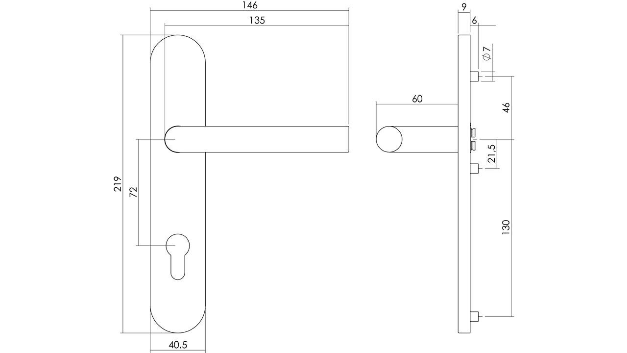 Intersteel Deurkruk Jura op schild verdekt ovaal 219x40mm met nokken blind rvs EN1906/4 Intersteel Deurkruk Jura op schild verdekt ovaal 219x40mm met nokken blind rvs EN1906/4