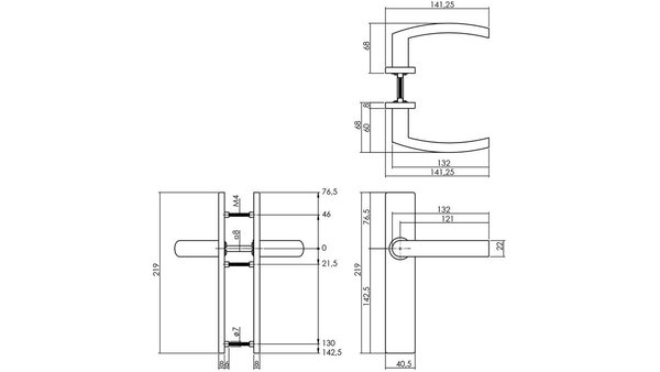 Intersteel Deurkruk Blok op schild verdekt rechthoekig 219x40mm met nokken rvs EN1906/4