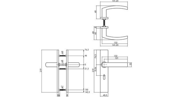 Intersteel Deurkruk Blok op schild verdekt rechthoekig 219x40mm met nokken rvs EN1906/4