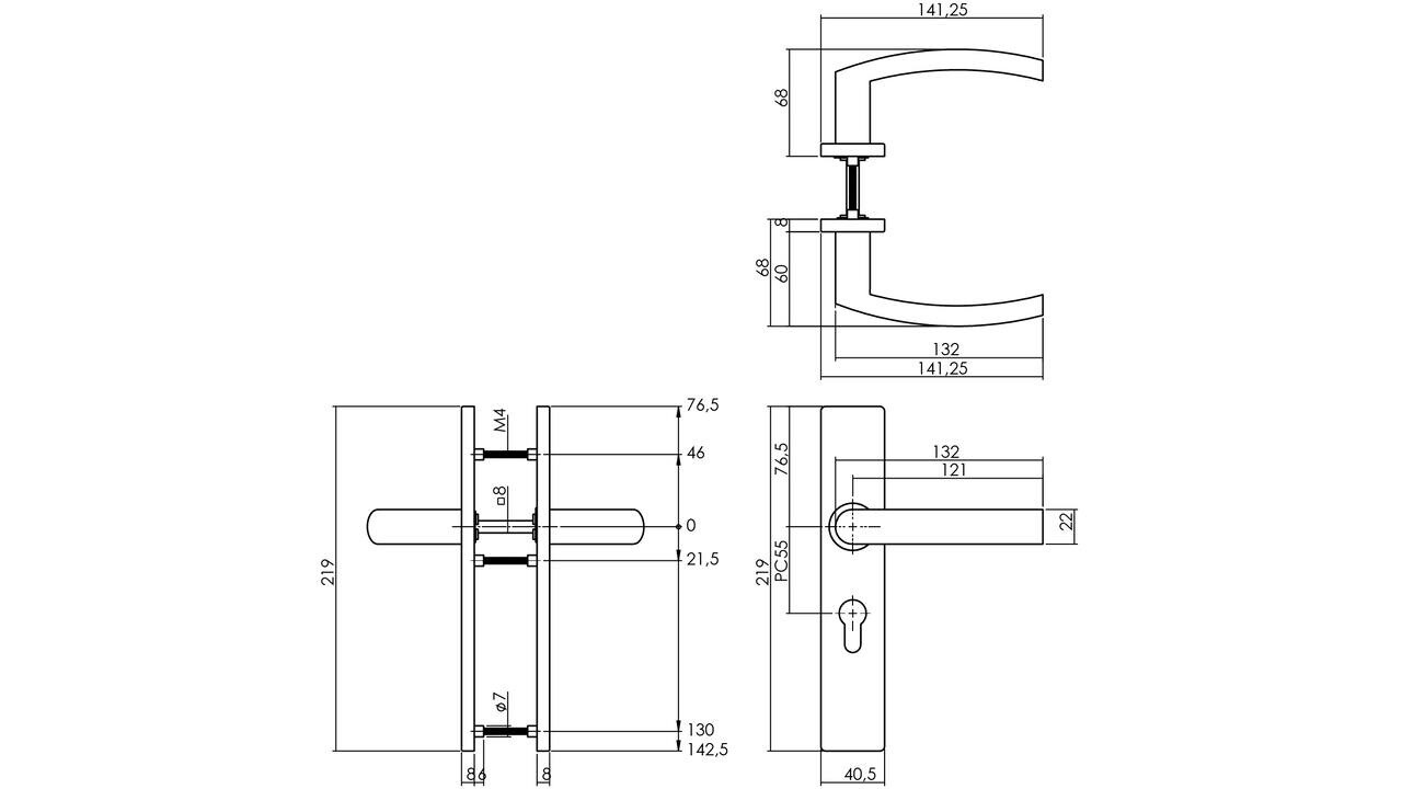 Intersteel Deurkruk Blok op schild verdekt rechthoekig 219x40mm met nokken rvs EN1906/4