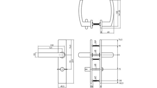 Intersteel Deurkruk Blok op schild verdekt rechthoekig 219x40mm met nokken rvs EN1906/4