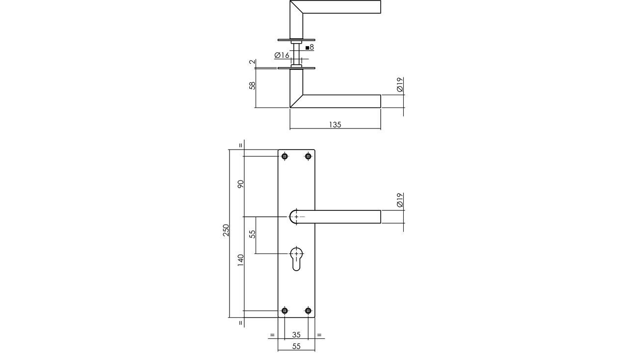 Intersteel Deurkruk Jura met schild rechthoekig 250x55x2mm structuur zwart
