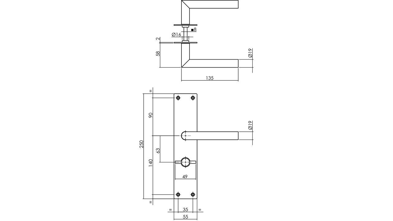 Intersteel Deurkruk Jura met schild rechthoekig 250x55x2mm structuur zwart