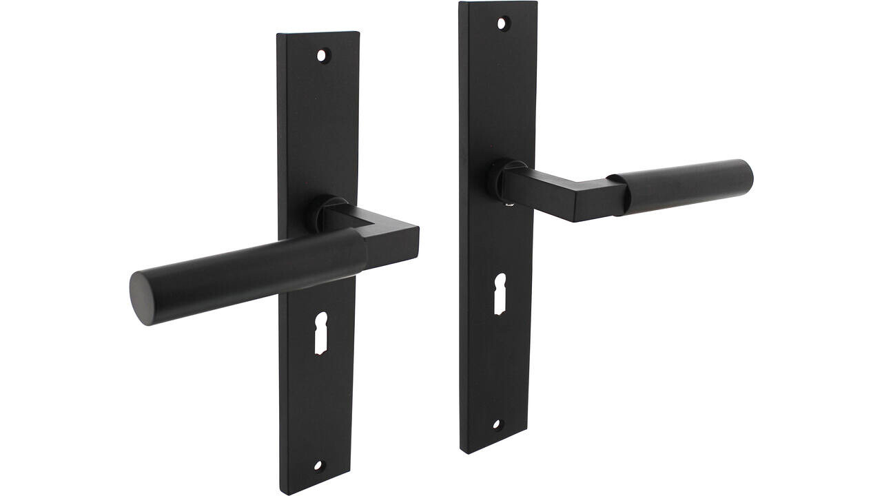 Intersteel Deurkruk Baustil op schild rechthoekig 245x45mm zwart