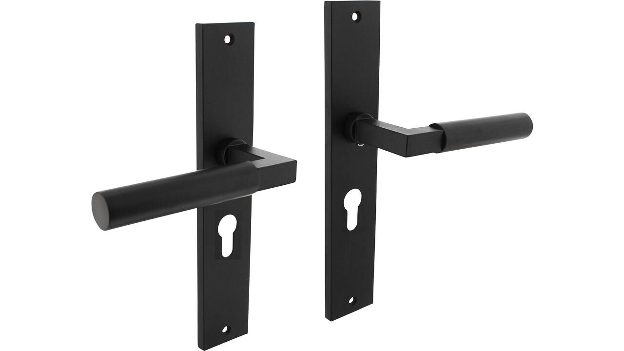 Intersteel Deurkruk Baustil op schild rechthoekig 245x45mm zwart