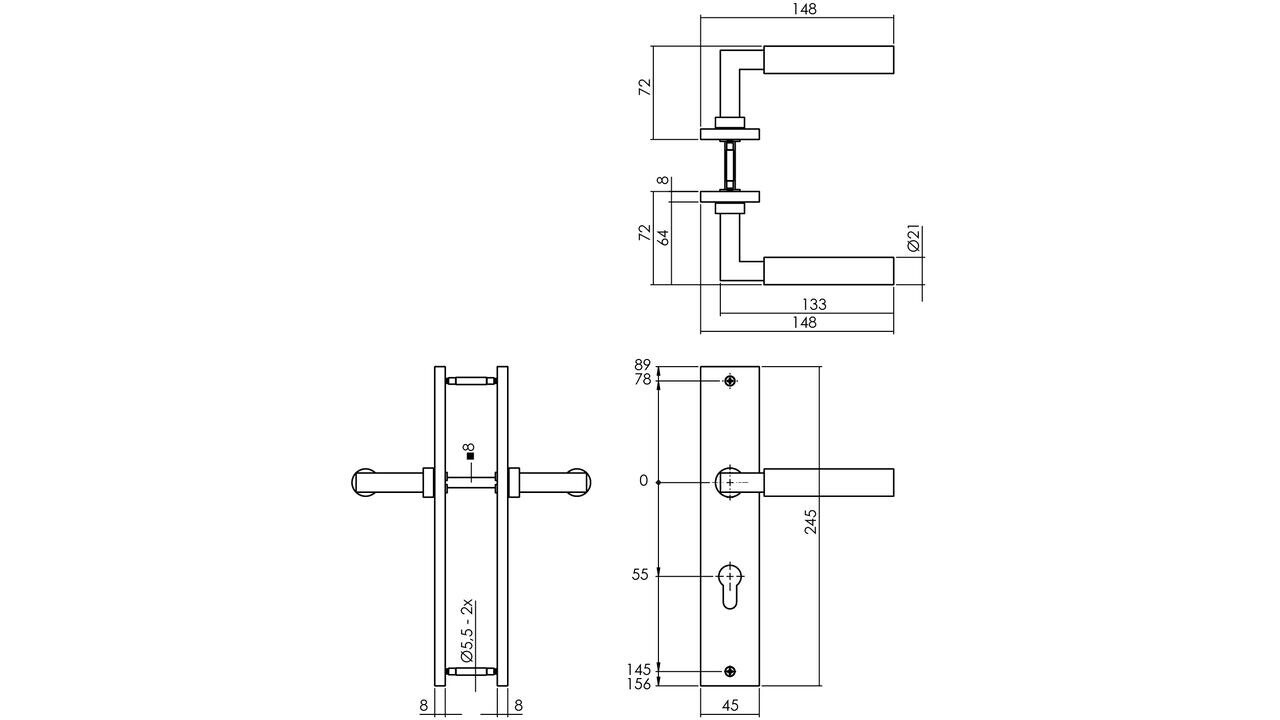 Intersteel Deurkruk Baustil op schild rechthoekig 245x45mm zwart