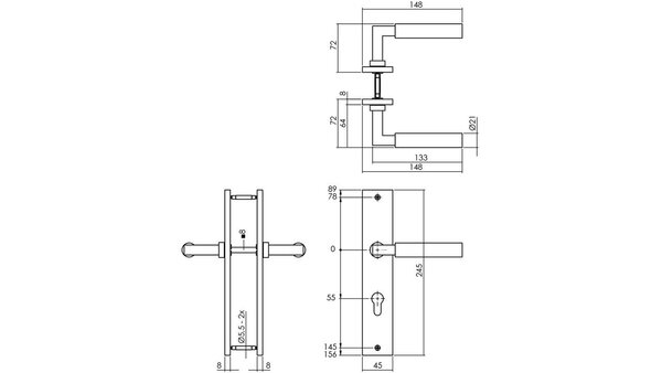 Intersteel Deurkruk Baustil op schild rechthoekig 245x45mm zwart