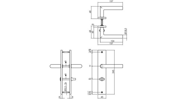 Intersteel Deurkruk Bastian op schild rechthoekig 245x45mm zwart