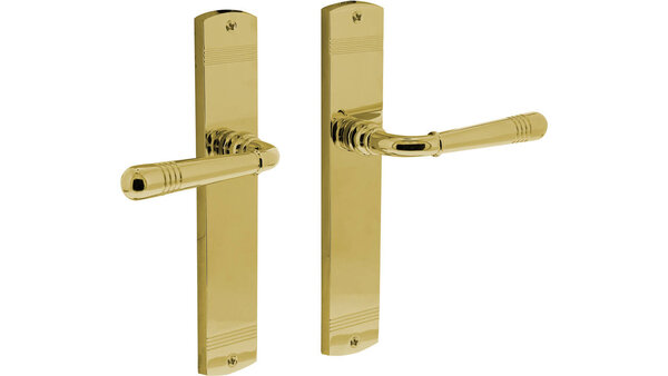 Intersteel Deurkruk Helena op schild afgerond 235x45mm PVD messingkleur