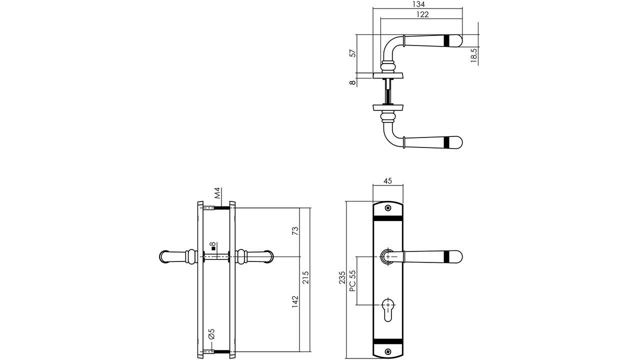 Intersteel Deurkruk Helena op schild afgerond 235x45mm PVD messingkleur