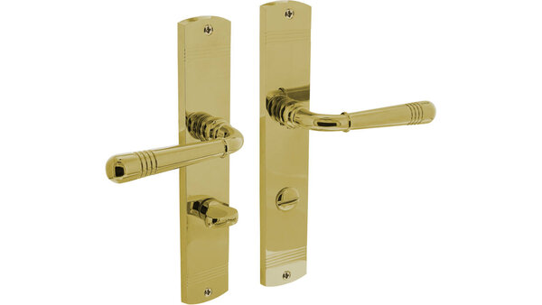 Intersteel Deurkruk Helena op schild afgerond 235x45mm PVD messingkleur