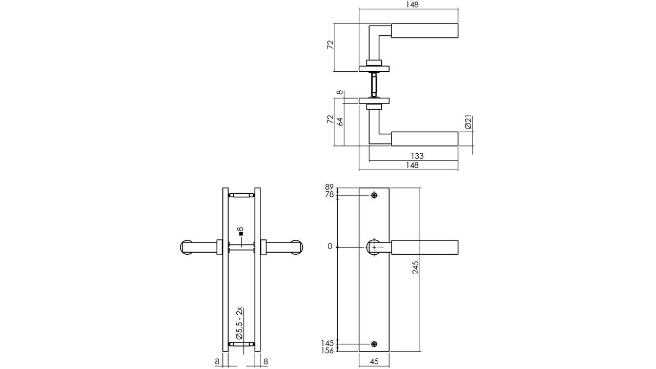 Intersteel Deurkruk Baustil op schild rechthoekig 245x45mm PVD messingkleur