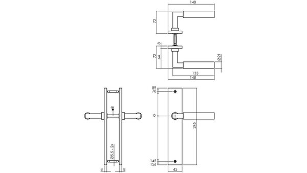 Intersteel Deurkruk Baustil op schild rechthoekig 245x45mm PVD messingkleur
