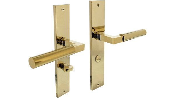 Intersteel Deurkruk Baustil op schild rechthoekig 245x45mm PVD messingkleur