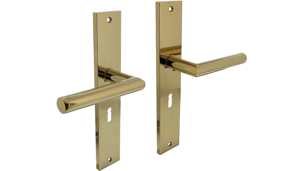 Intersteel Deurkruk Bastian op schild rechthoekig 245x45mm PVD messingkleur