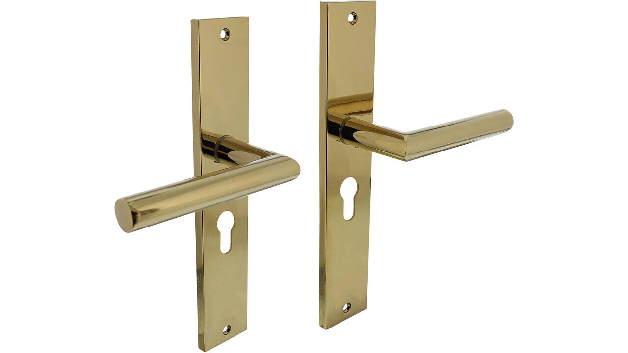 Intersteel Deurkruk Bastian op schild rechthoekig 245x45mm PVD messingkleur